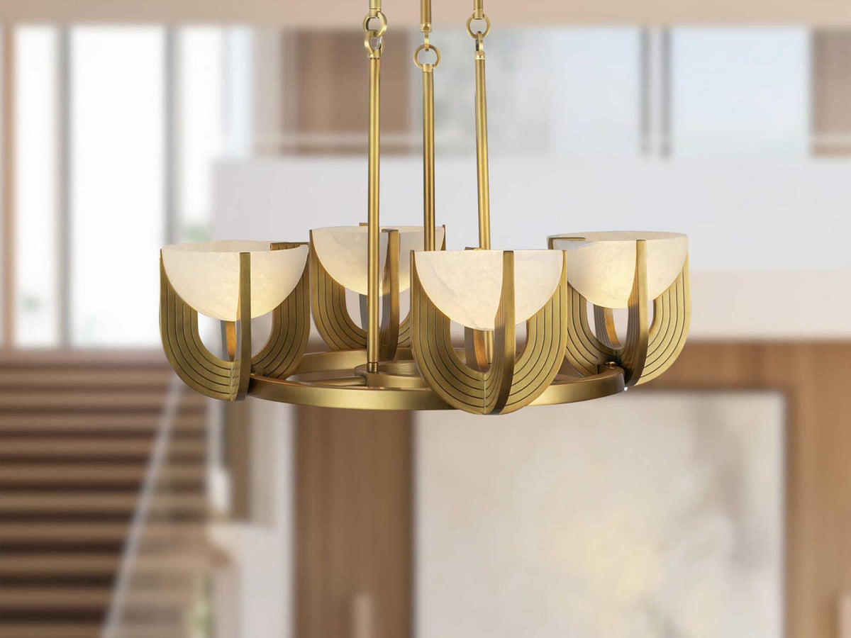 Alora Lighting Colette Vintage Brass Alabaster LED Mini Chandelier product view