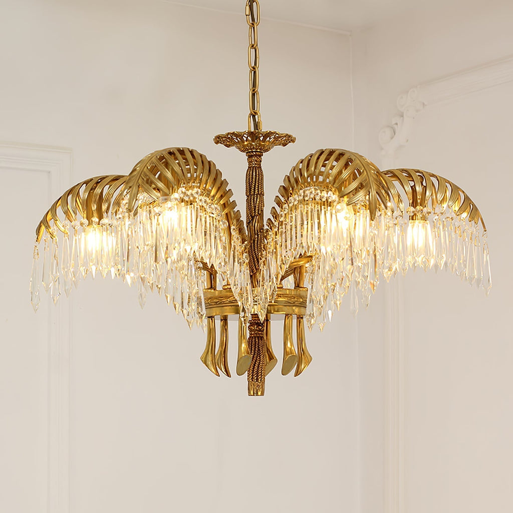 Brass Palm Leaf Crystal Chandelier Chandelier