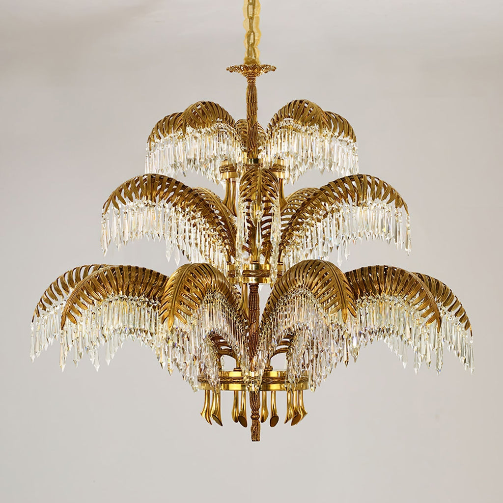 Brass Palm Leaf Crystal Chandelier Chandelier