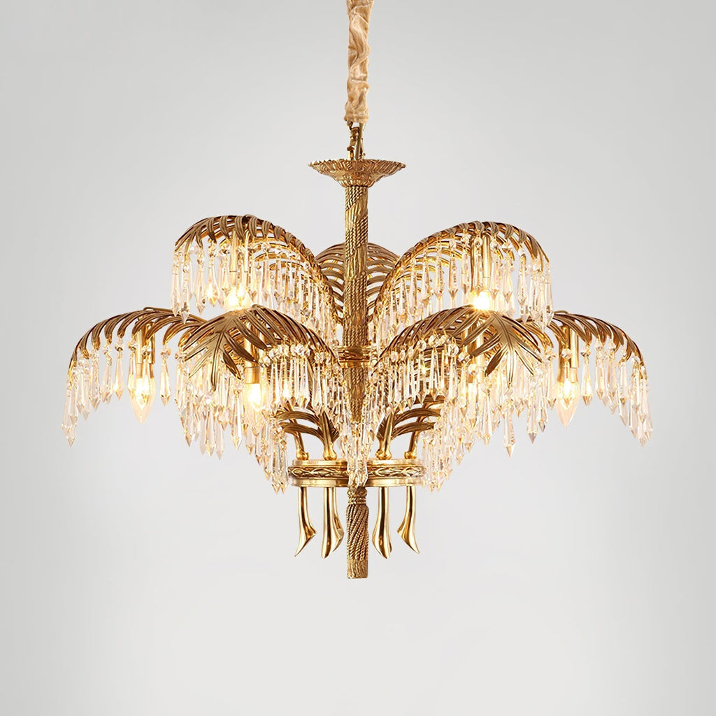 Brass Palm Leaf Crystal Chandelier Chandelier