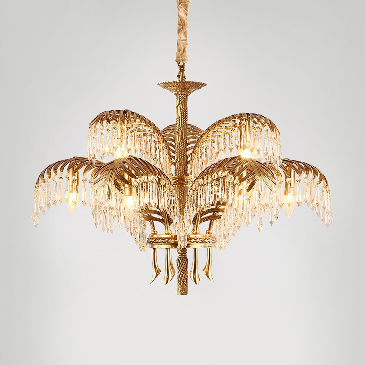 Brass Palm Leaf Crystal Chandelier Chandelier
