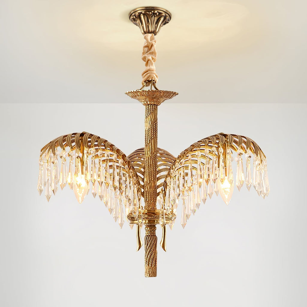 Brass Palm Leaf Crystal Chandelier Chandelier
