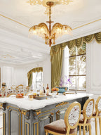 Brass Palm Leaf Crystal Chandelier Chandelier