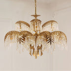 Brass Palm Leaf Crystal Chandelier Chandelier