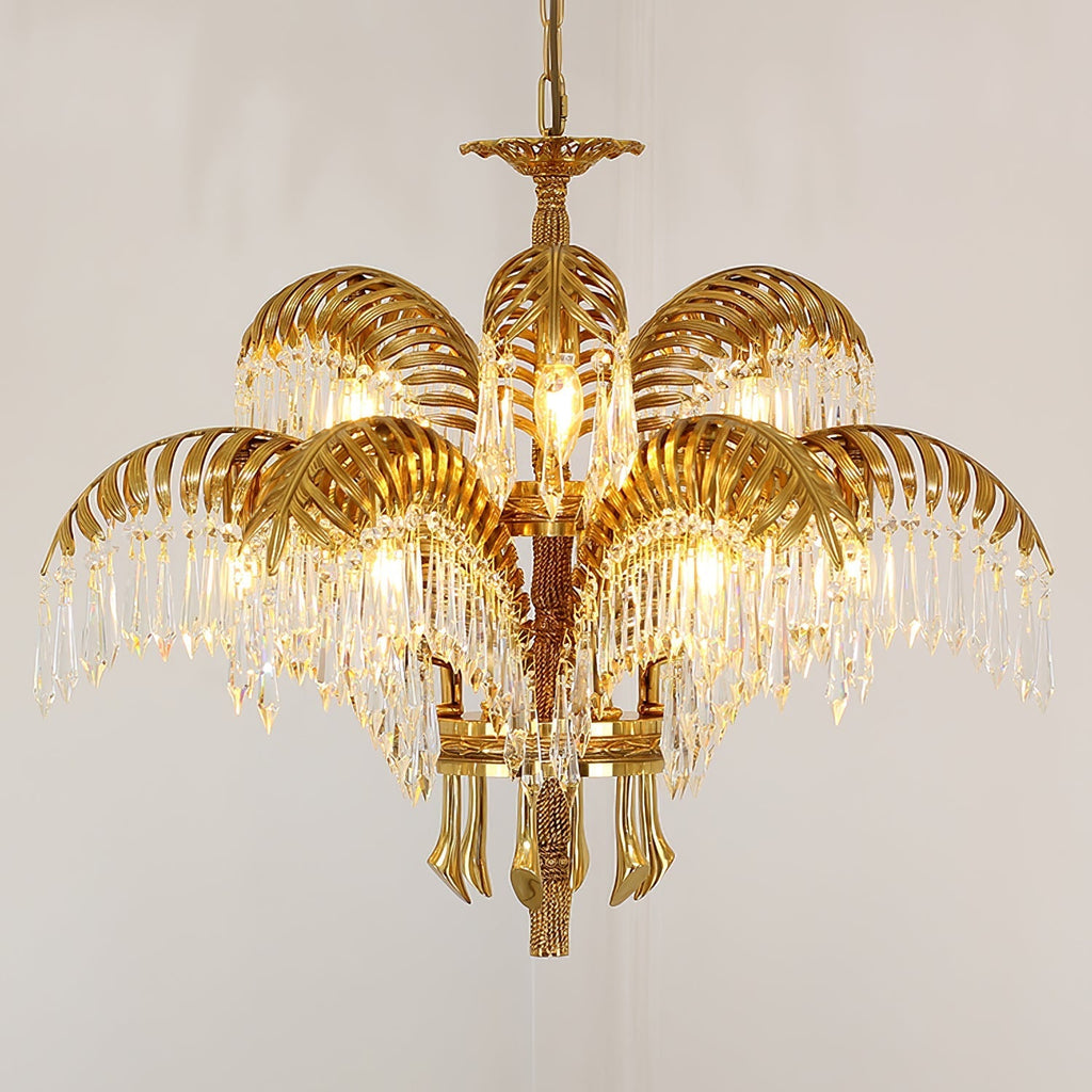 Brass Palm Leaf Crystal Chandelier Chandelier