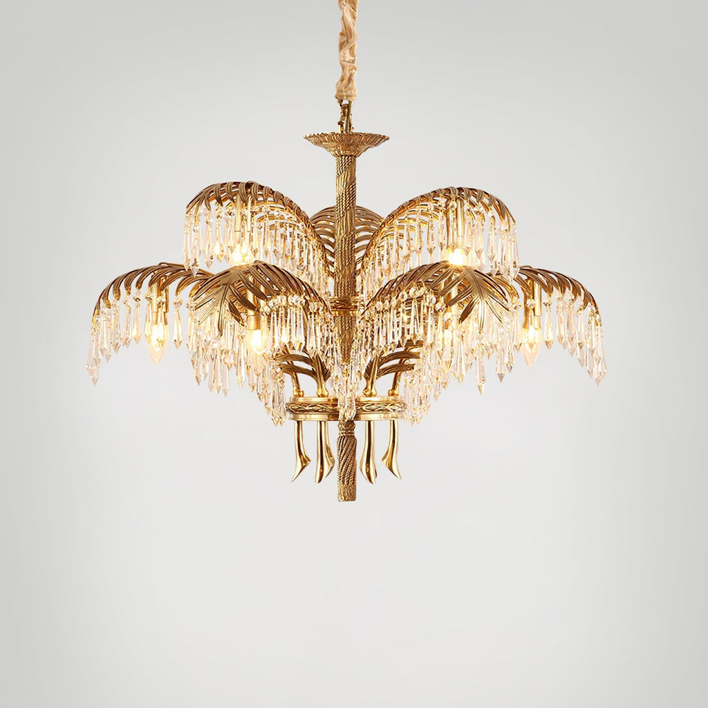 Brass Palm Leaf Crystal Chandelier Chandelier