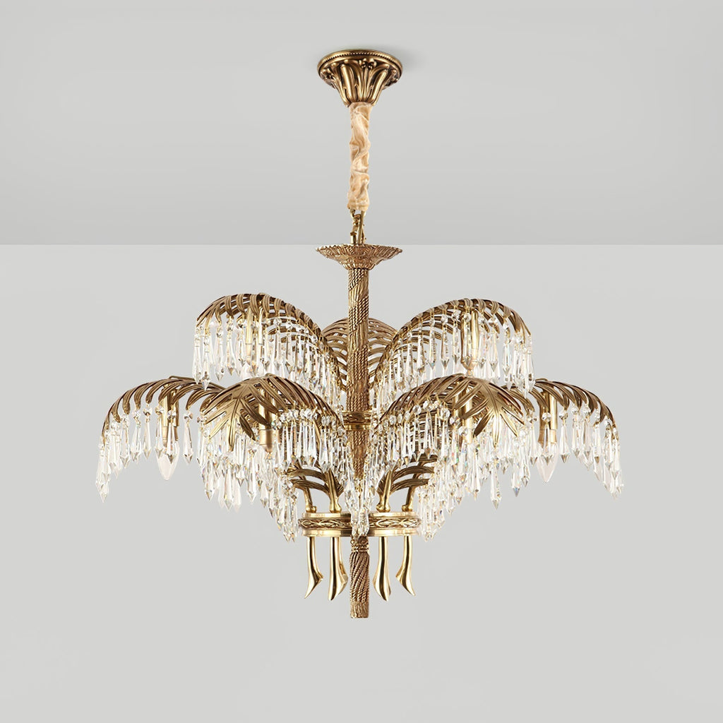 Brass Palm Leaf Crystal Chandelier Chandelier