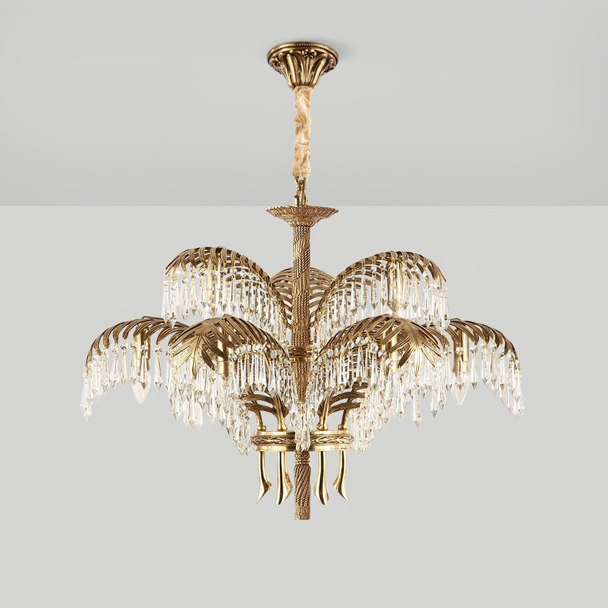 Brass Palm Leaf Crystal Chandelier Chandelier