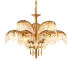 Brass Palm Leaf Crystal Chandelier Chandelier