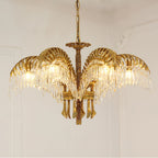 Brass Palm Leaf Crystal Chandelier Chandelier