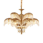 Brass Palm Leaf Crystal Chandelier Chandelier