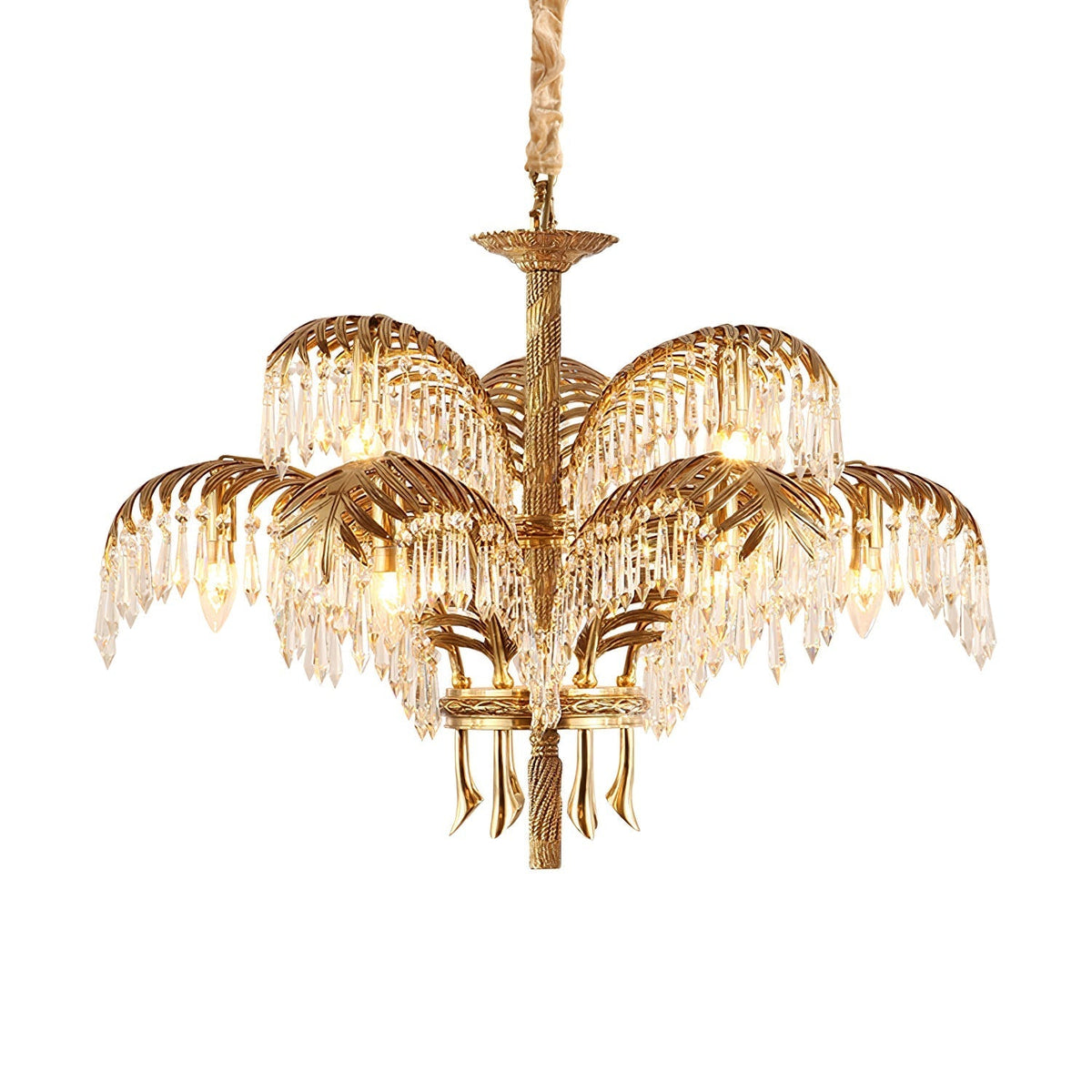 Brass Palm Leaf Crystal Chandelier Chandelier