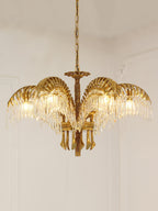 Brass Palm Leaf Crystal Chandelier Chandelier
