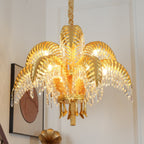 Brass Palm Leaf Crystal Chandelier Chandelier