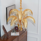 Brass Palm Leaf Crystal Chandelier Chandelier