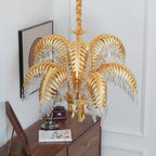 Brass Palm Leaf Crystal Chandelier Chandelier