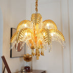 Brass Palm Leaf Crystal Chandelier Chandelier