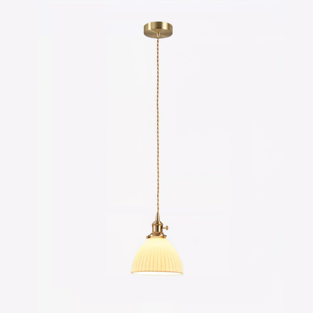 Brass Pleated Ceramic Pendant Lamp product view