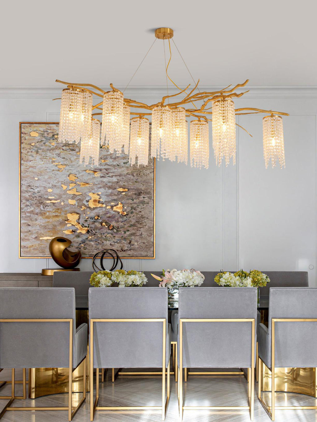 Forest Dawn Brass Chandelier L 63″ x W 31.5″ x H 17.7″ / Brass Chandelier