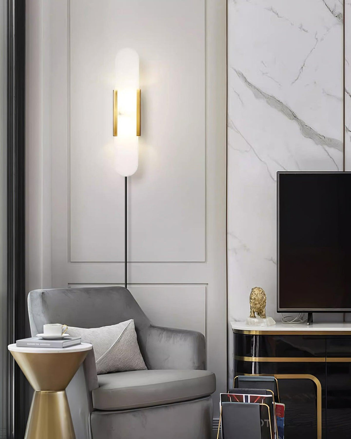 Oblong Alabaster Plug-in Wall Sconce product view