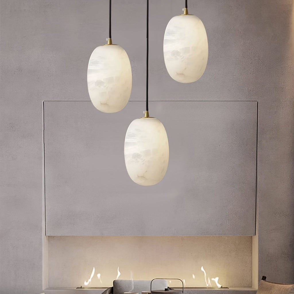 Pebble Alabaster Pendant Lamp ? 3.9″ x H 5.9″ / Dia 10cm x H 15cm / Brass & White Pendant light