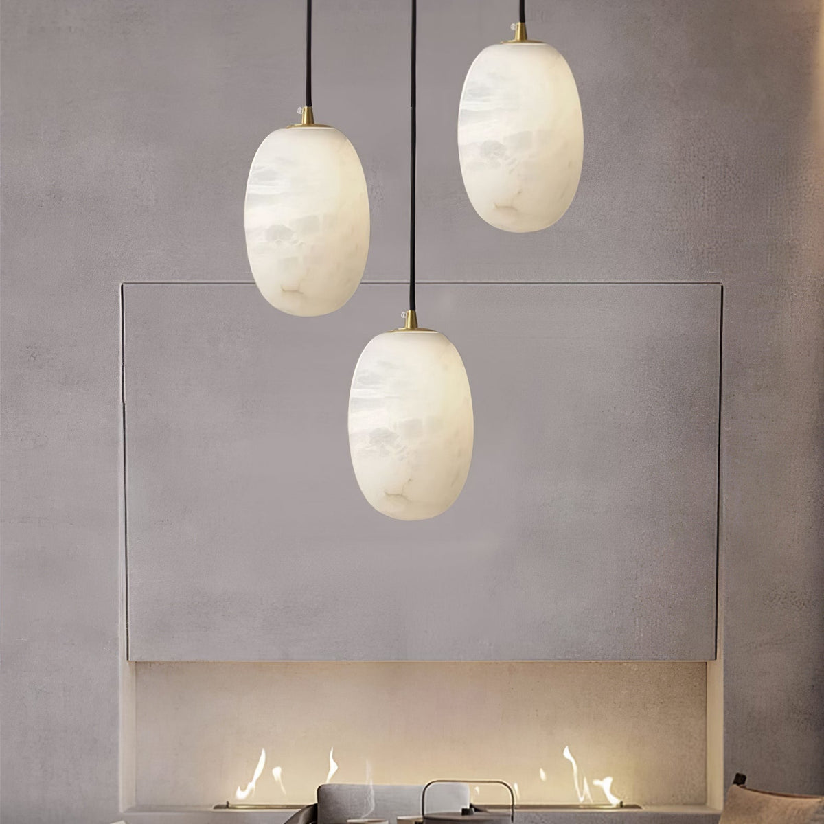 Pebble Alabaster Pendant Lamp ? 3.9″ x H 5.9″ / Dia 10cm x H 15cm / Brass & White Pendant light