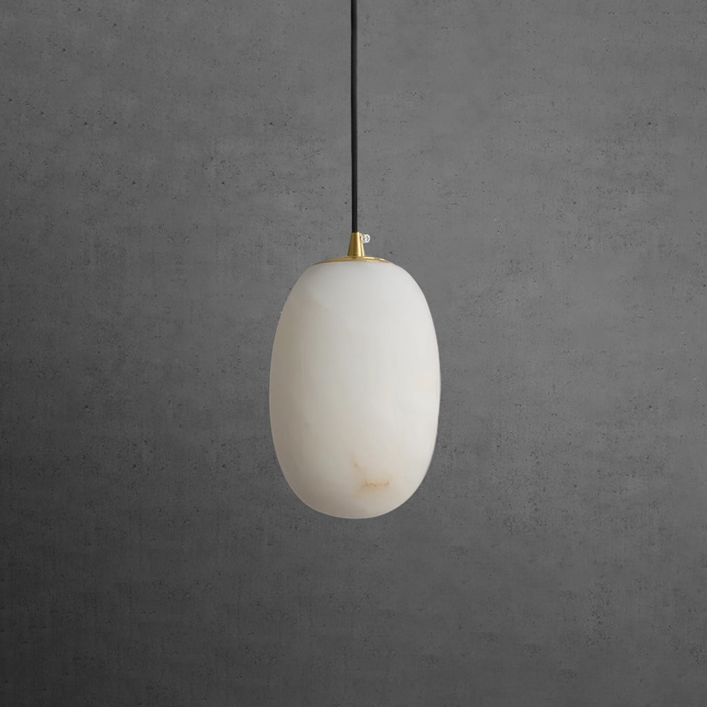 Pebble Alabaster Pendant Lamp ? 3.9″ x H 5.9″ / Dia 10cm x H 15cm / Brass & White Pendant light