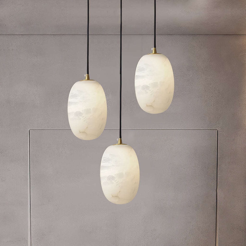 Pebble Alabaster Pendant Lamp ? 3.9″ x H 5.9″ / Dia 10cm x H 15cm / Brass & White Pendant light