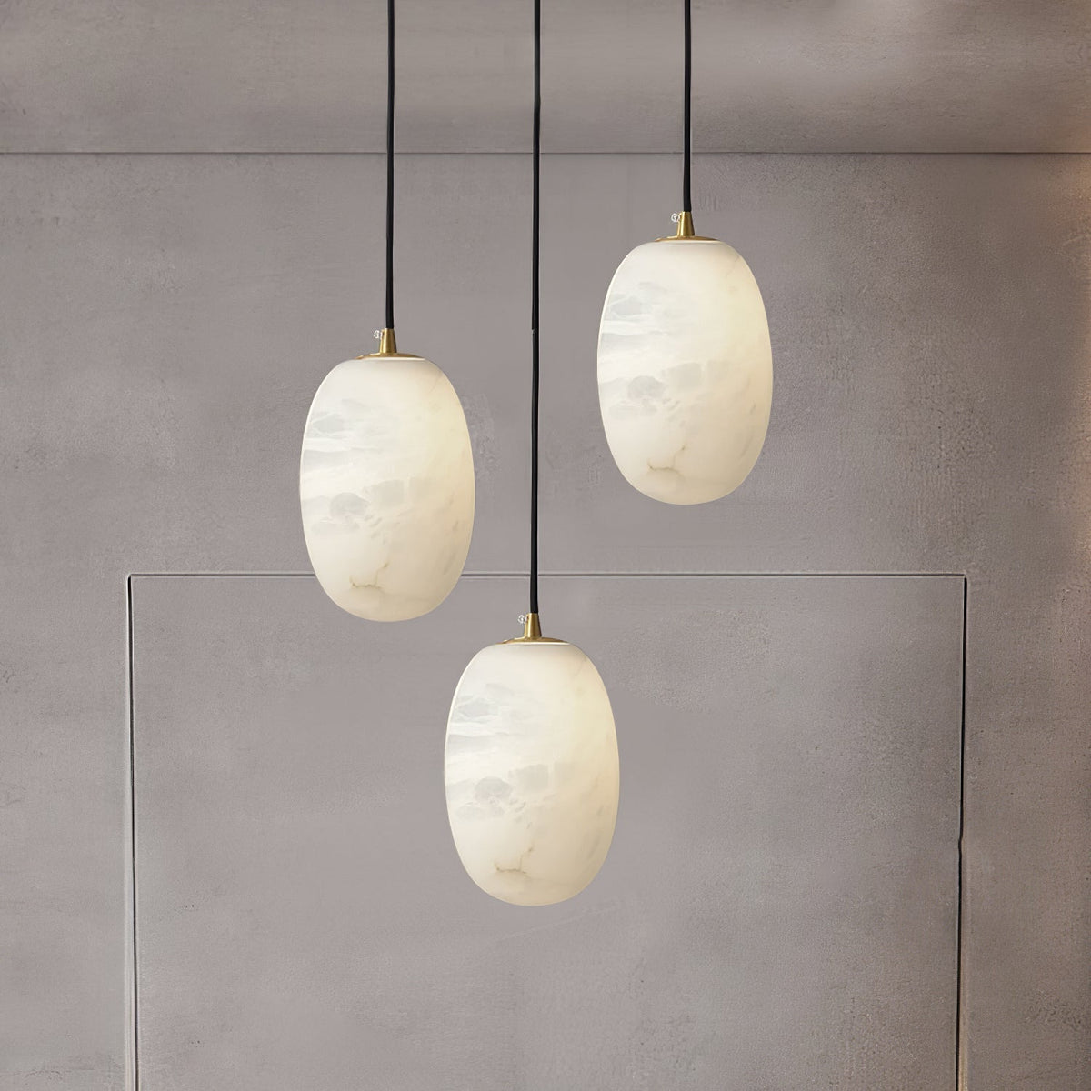 Pebble Alabaster Pendant Lamp ? 3.9″ x H 5.9″ / Dia 10cm x H 15cm / Brass & White Pendant light