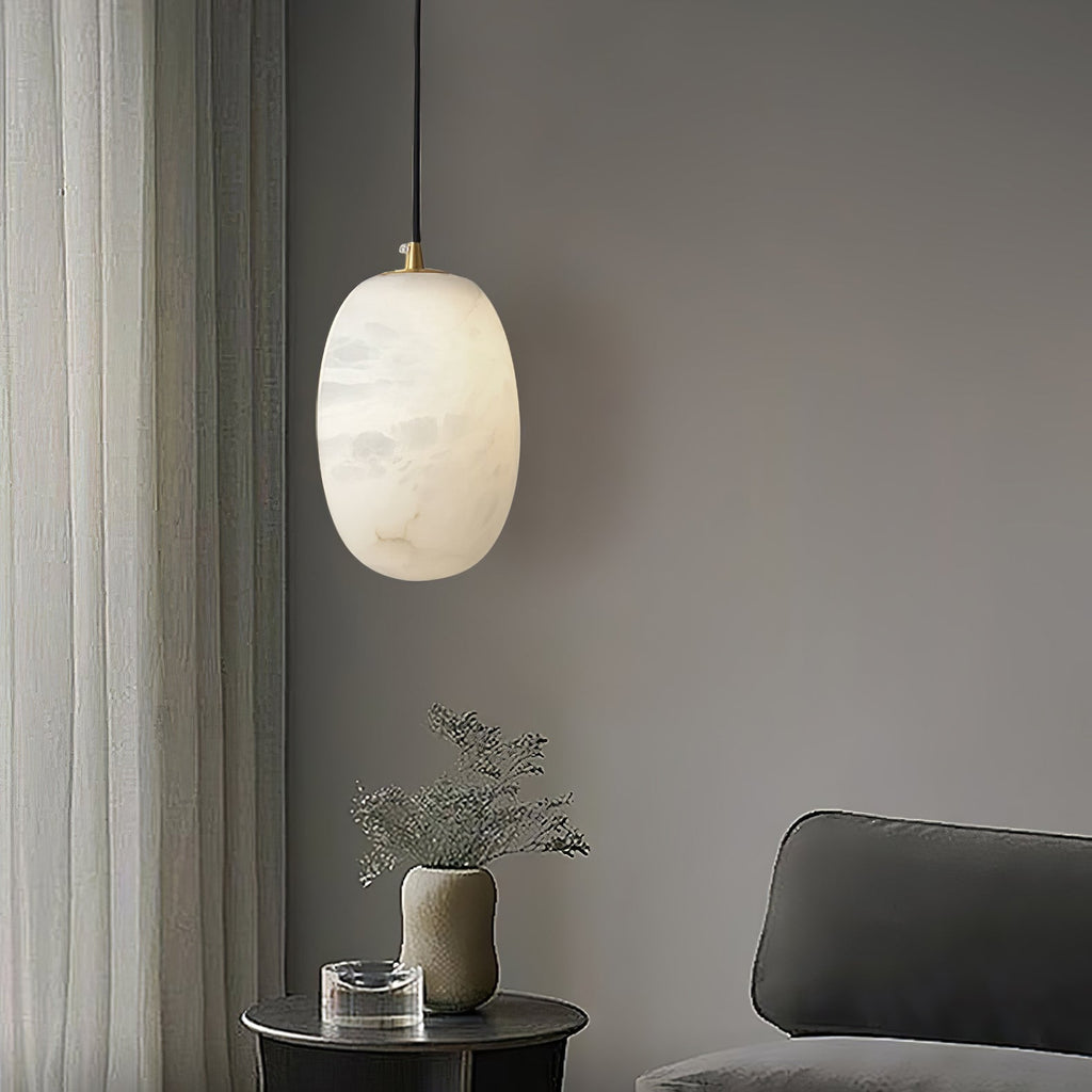 Pebble Alabaster Pendant Lamp ? 3.9″ x H 5.9″ / Dia 10cm x H 15cm / Brass & White Pendant light