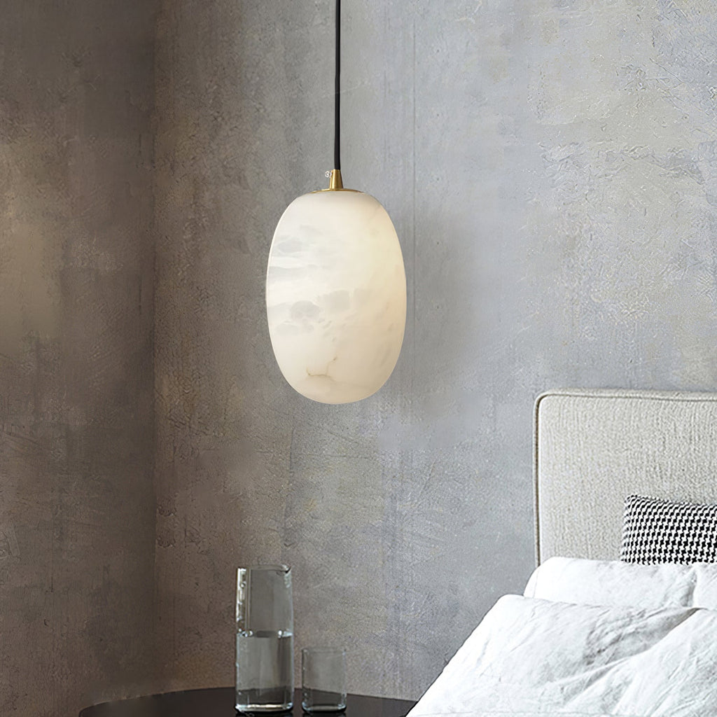 Pebble Alabaster Pendant Lamp ? 3.9″ x H 5.9″ / Dia 10cm x H 15cm / Brass & White Pendant light