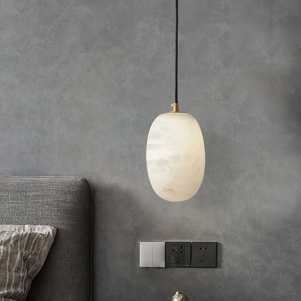 Pebble Alabaster Pendant Lamp ? 3.9″ x H 5.9″ / Dia 10cm x H 15cm / Brass & White Pendant light