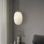 Pebble Alabaster Pendant Lamp ? 3.9″ x H 5.9″ / Dia 10cm x H 15cm / Brass & White Pendant light