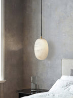 Pebble Alabaster Pendant Lamp ? 3.9″ x H 5.9″ / Dia 10cm x H 15cm / Brass & White Pendant light