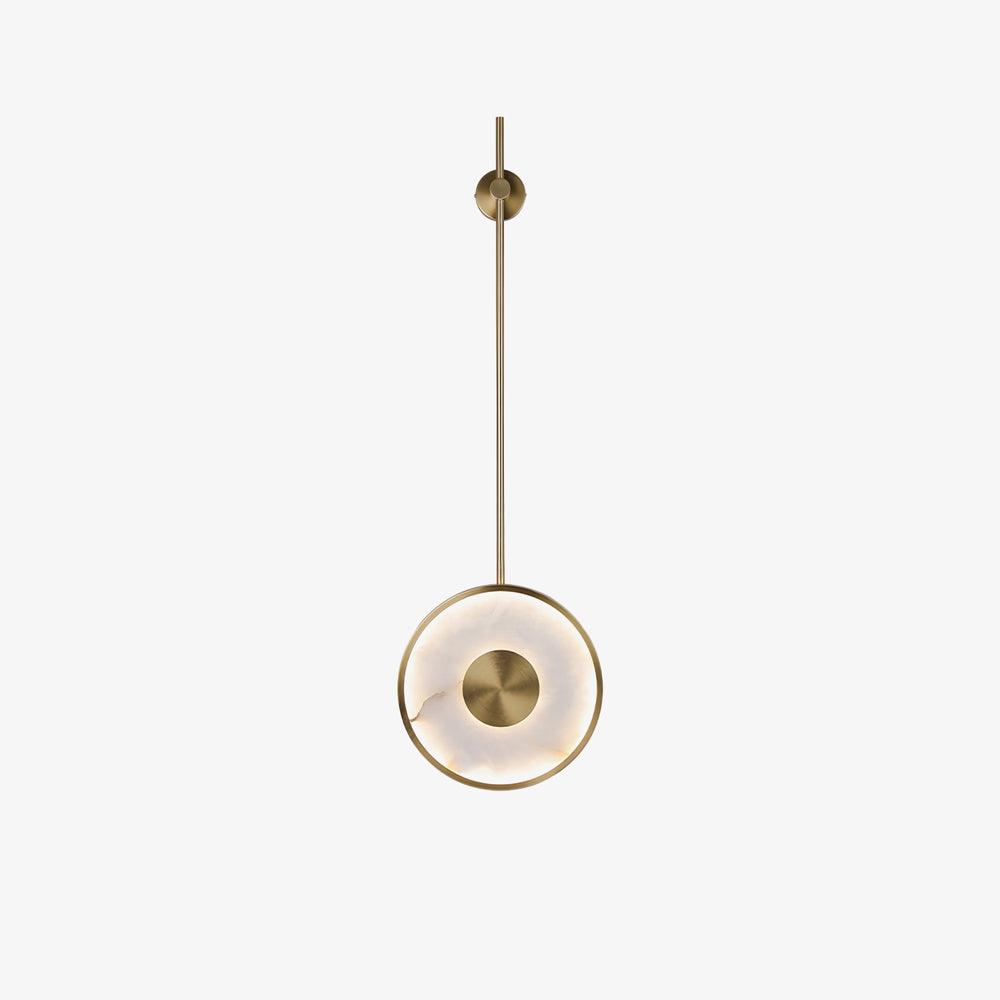 Round Alabaster Wall Lamp ∅ 9.8″ x H 51.1″ / Dia 25cm x H 130cm / Brass & White / Warm Light Wall lamp