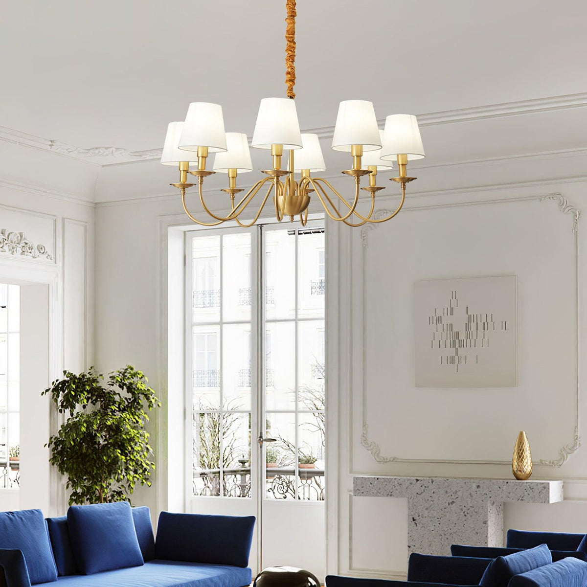 Tapered Fabric Brass Chandelier product view