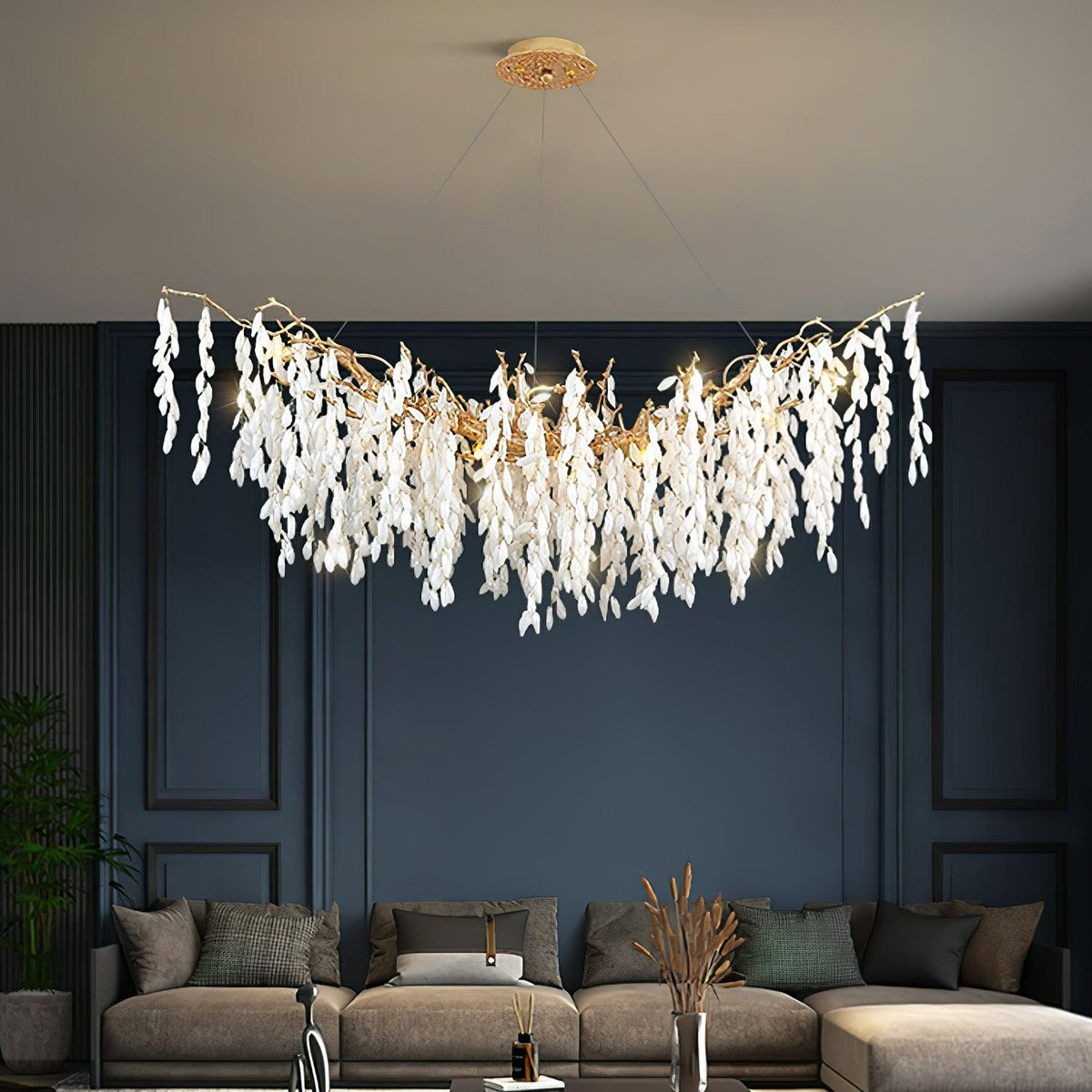 White Jade Branch Brass Chandelier product view