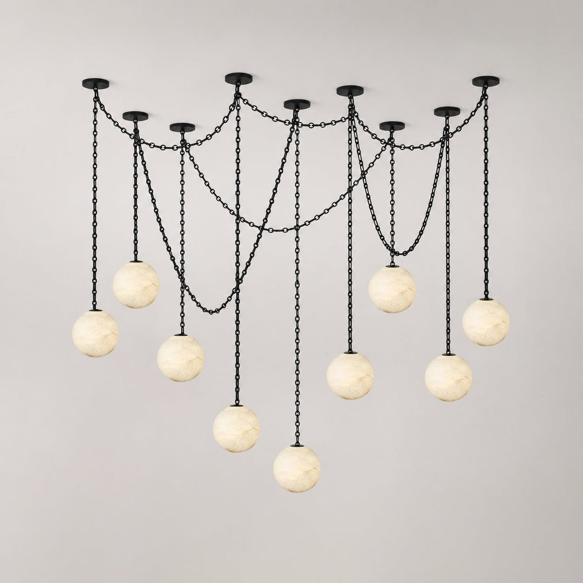 Industrial Alabaster Orb Chain Chandelier